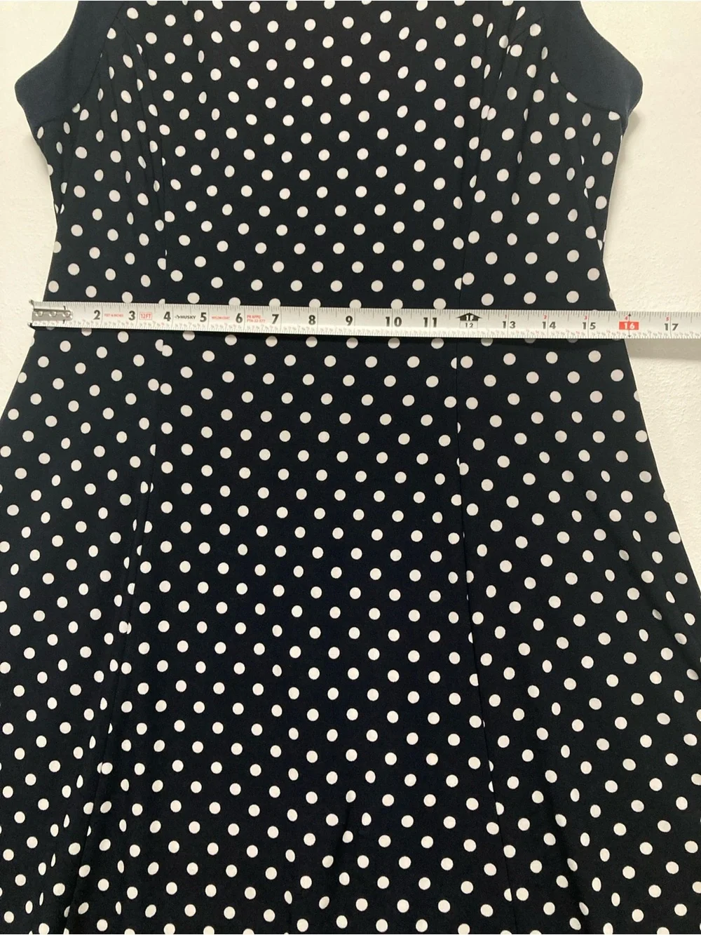Lauren Ralph Lauren Navy Blue &White Polka Dot Sleeveles Midi Dress Size 12